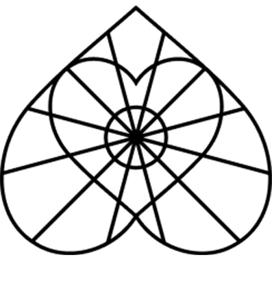 Black and white heart-shaped geometric pattern.